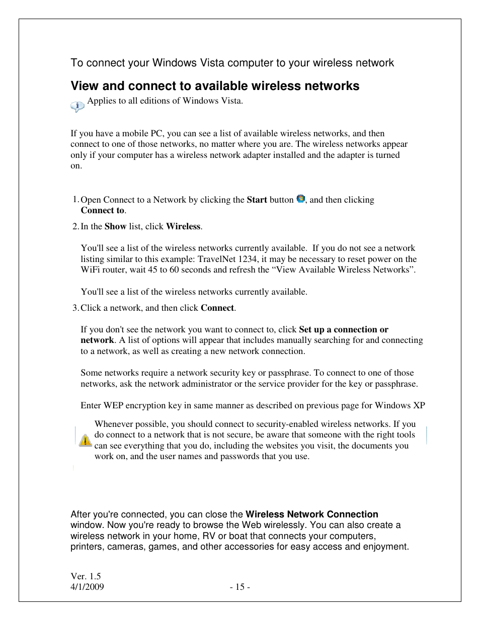 View and connect to available wireless networks | Winegard TRAVELNET TN-2033 User Manual | Page 15 / 16