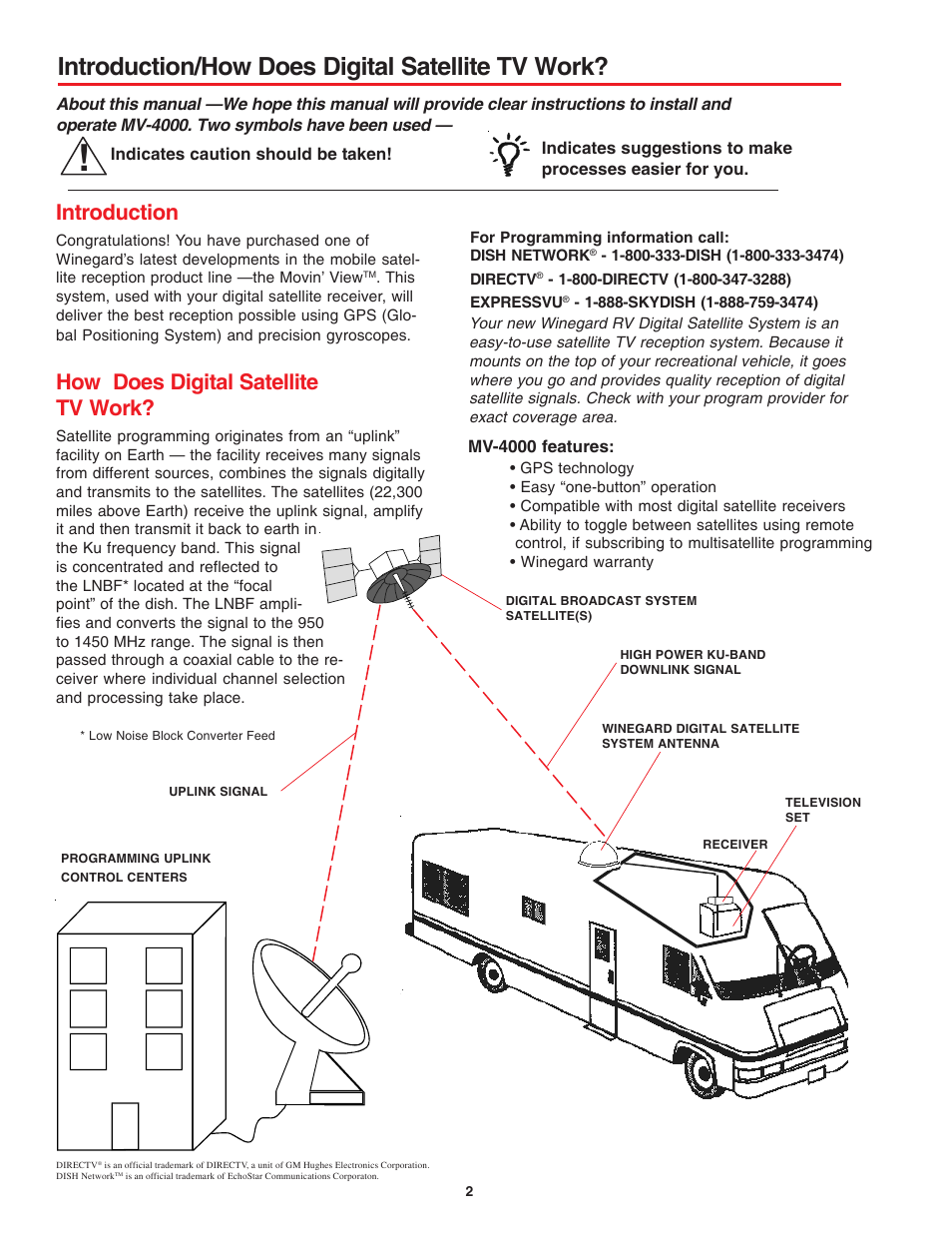 Introduction/how does digital satellite tv work, Introduction, How does digital satellite tv work | Winegard MV-4000 User Manual | Page 2 / 12