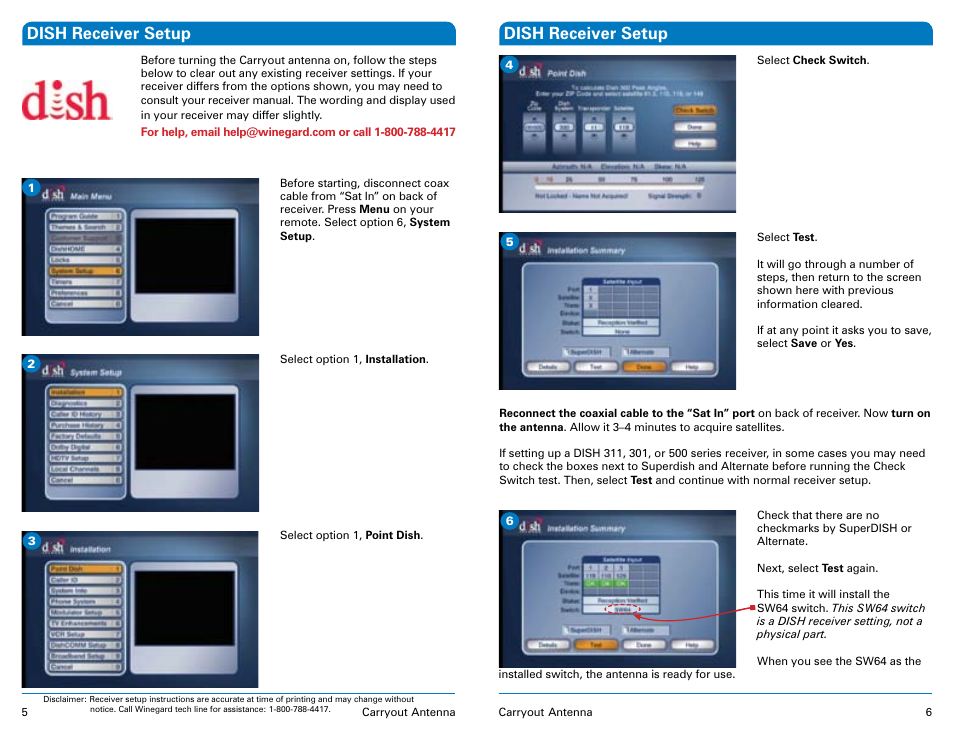 Dish receiver setup | Winegard Carryout Automatic Portable Satellite TV Antenna GM-1518 User Manual | Page 4 / 11