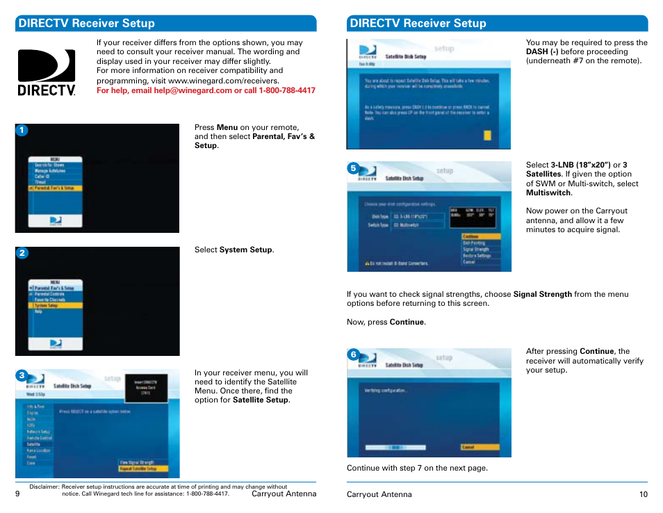 Directv receiver setup | Winegard Carryout Automatic Portable Satellite TV Antenna GM-1518 User Manual | Page 6 / 11