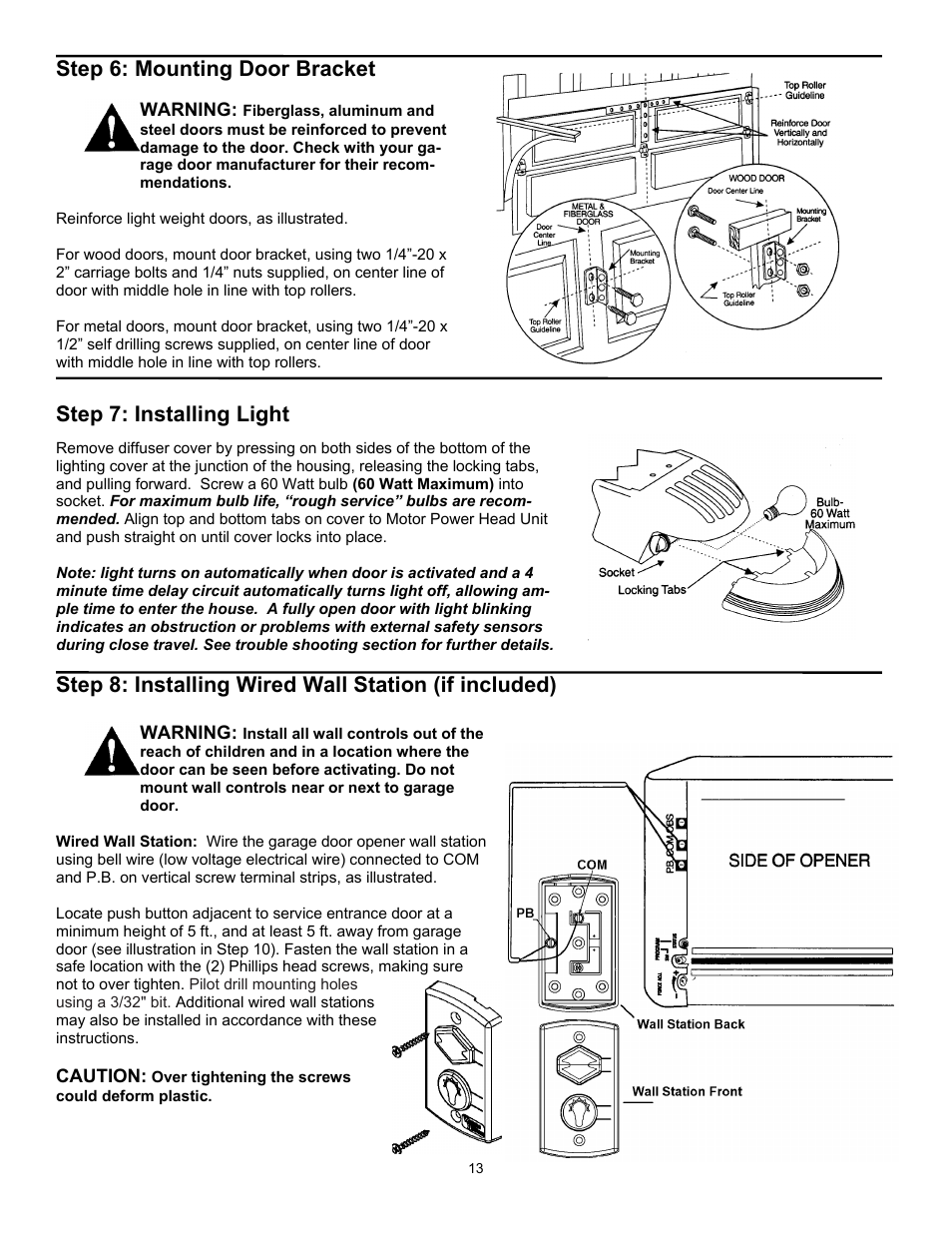 Step 6: mounting door bracket, Step 7: installing light | Wayne 3018 User Manual | Page 13 / 40