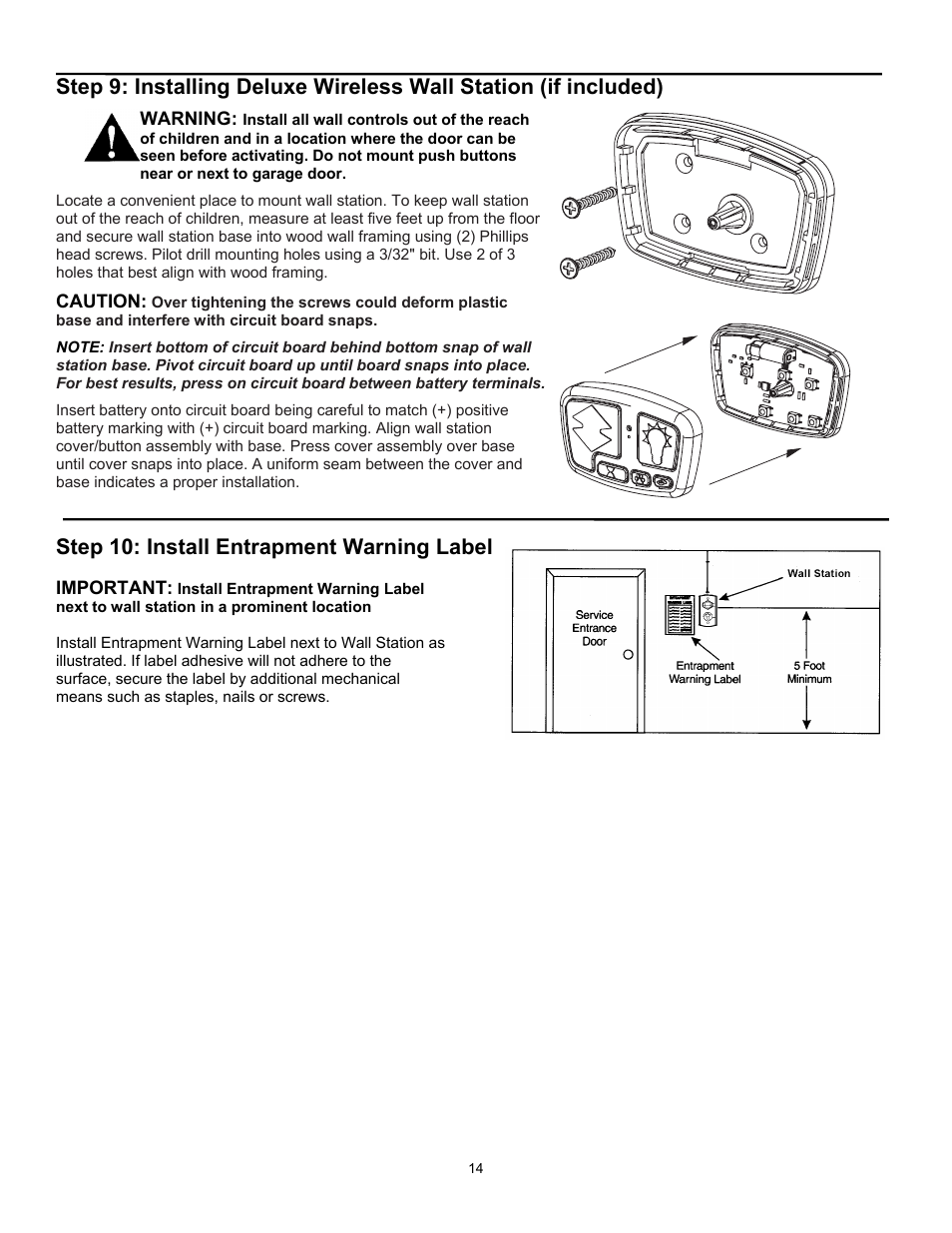 Step 10: install entrapment warning label, Warning, Caution | Important | Wayne 3018 User Manual | Page 14 / 40