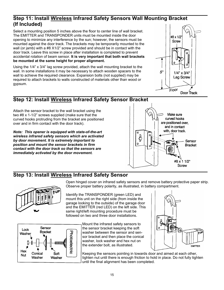 Step 13: install wireless infrared safety sensor | Wayne 3018 User Manual | Page 15 / 40
