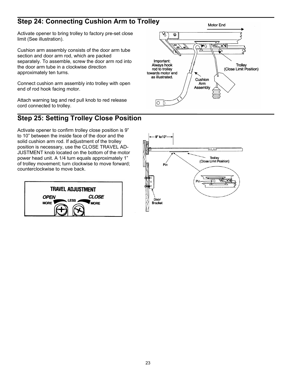 Step 24: connecting cushion arm to trolley, Step 25: setting trolley close position | Wayne 3018 User Manual | Page 23 / 40