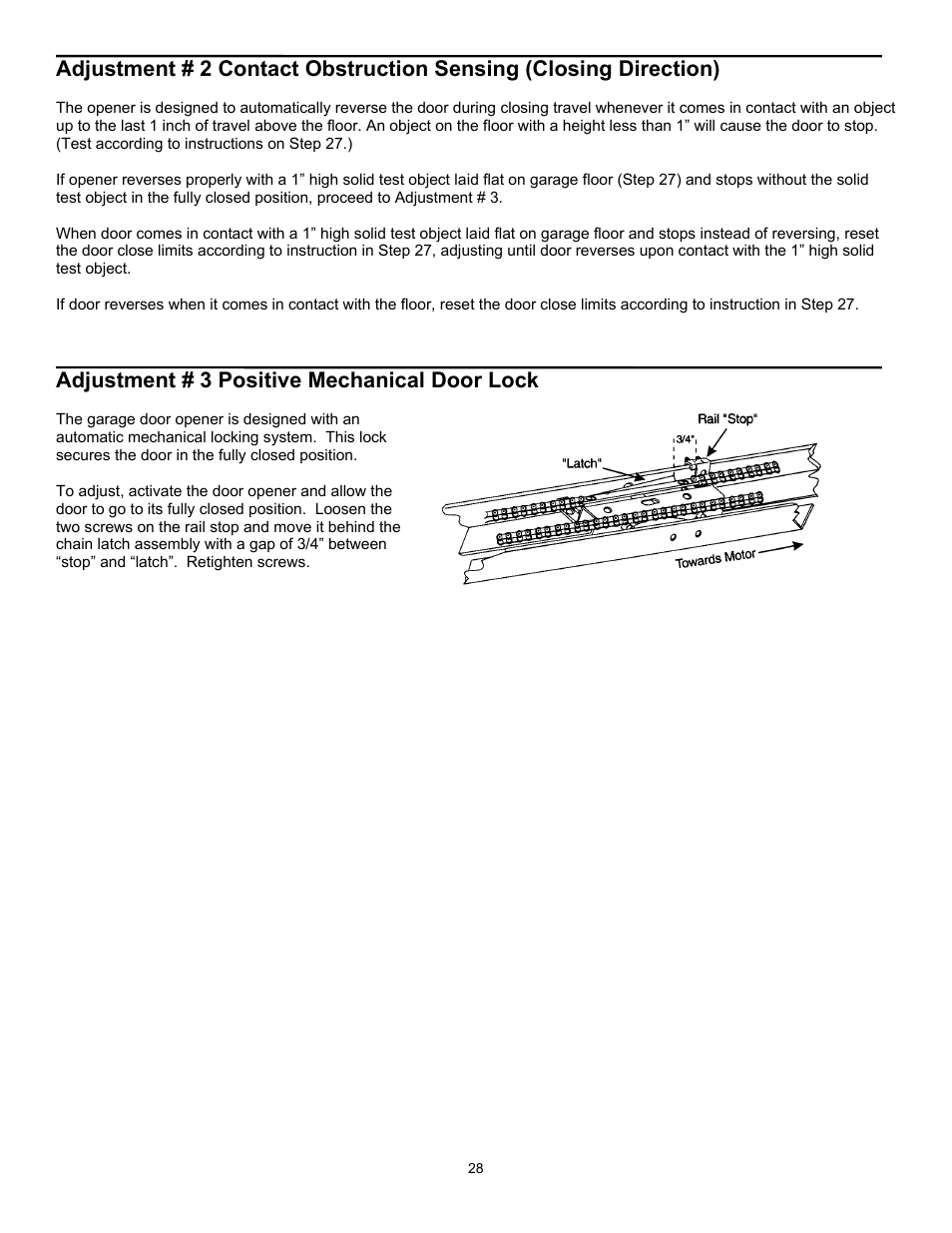 Adjustment # 3 positive mechanical door lock | Wayne 3018 User Manual | Page 28 / 40