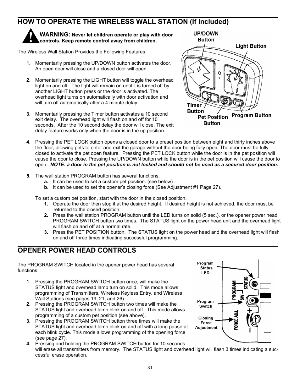 Opener power head controls | Wayne 3018 User Manual | Page 31 / 40