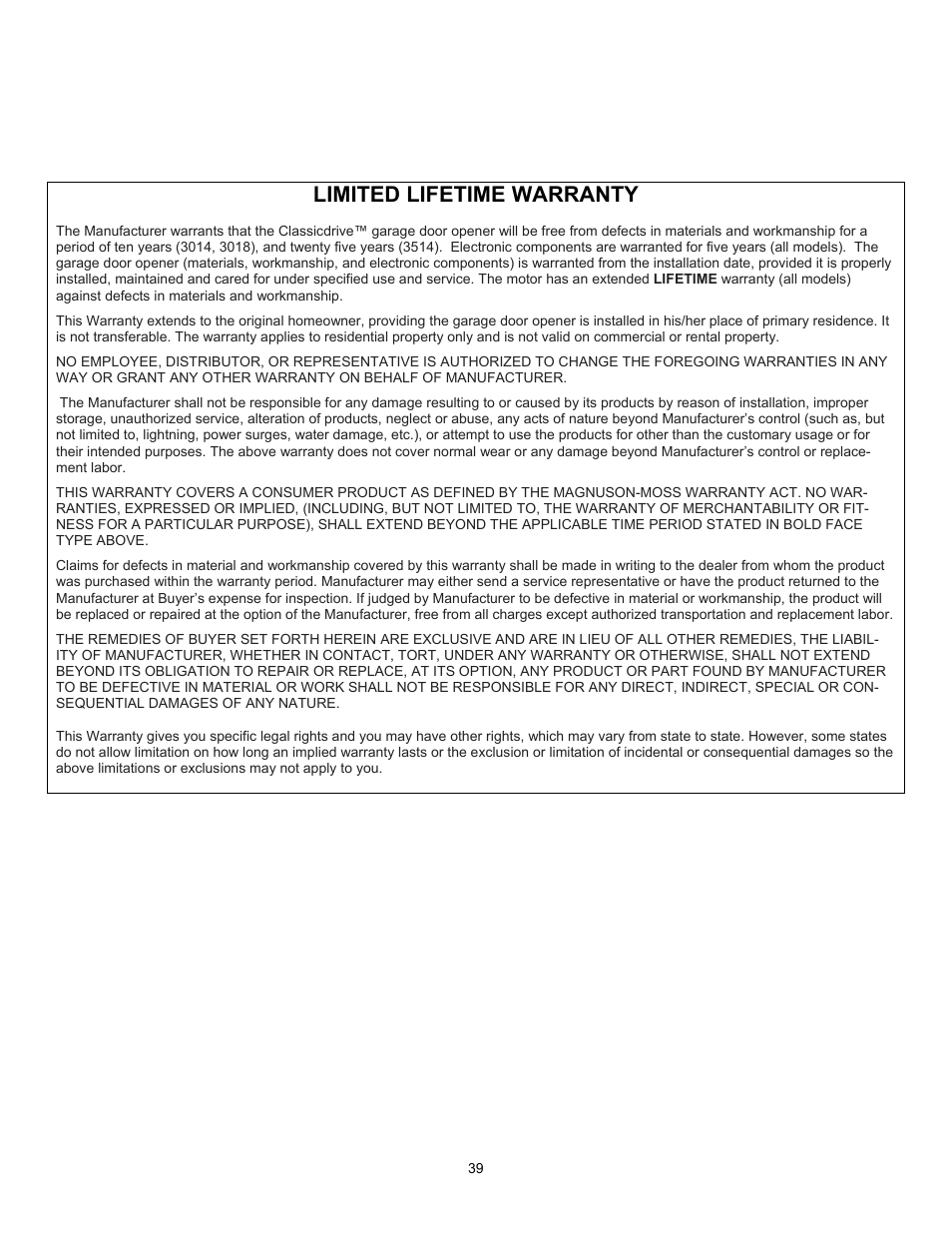 Limited lifetime warranty | Wayne 3018 User Manual | Page 39 / 40