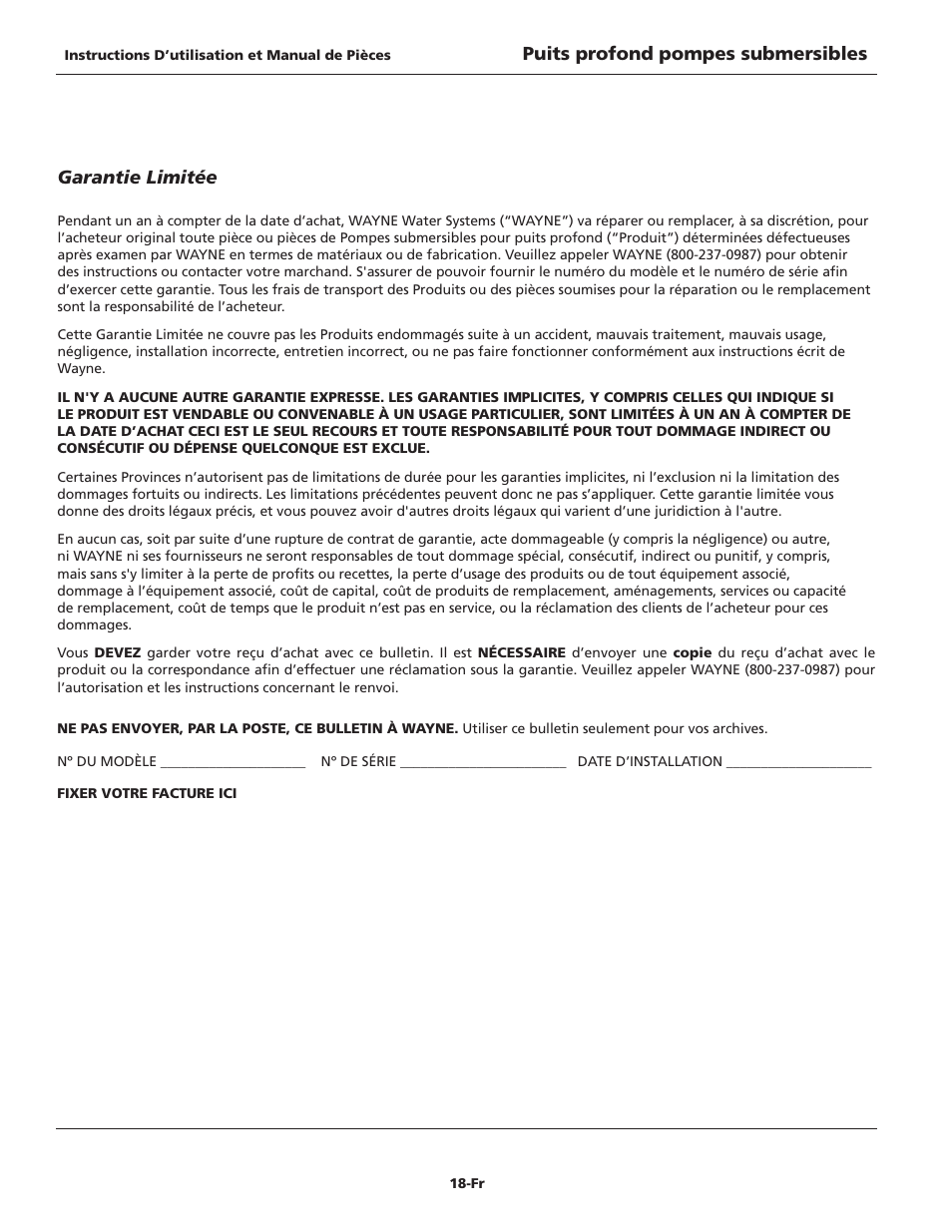 Wayne SUBMERSIBLE PUMPS T75S10-2 User Manual | Page 18 / 28