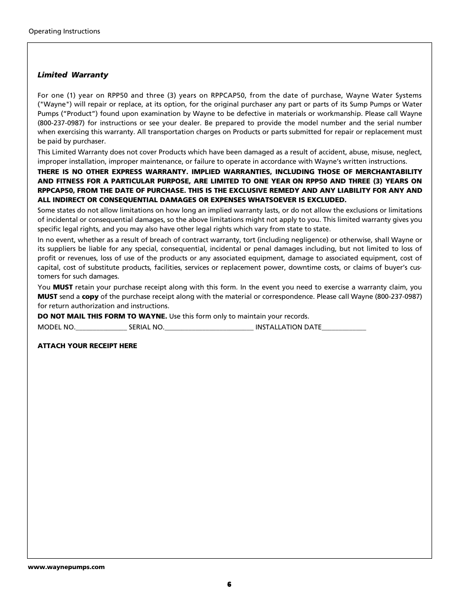 Wayne RPPCAP50 User Manual | Page 6 / 20
