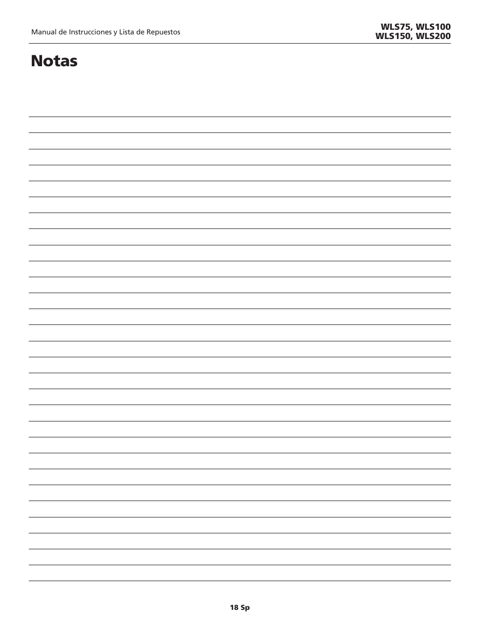 Notas | Wayne WLS75 User Manual | Page 18 / 20