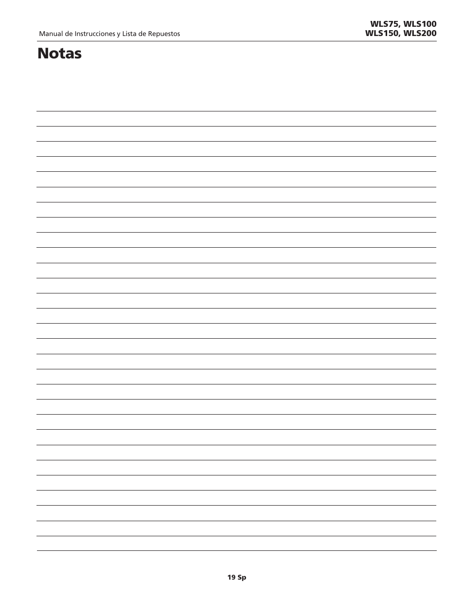 Notas | Wayne WLS75 User Manual | Page 19 / 20
