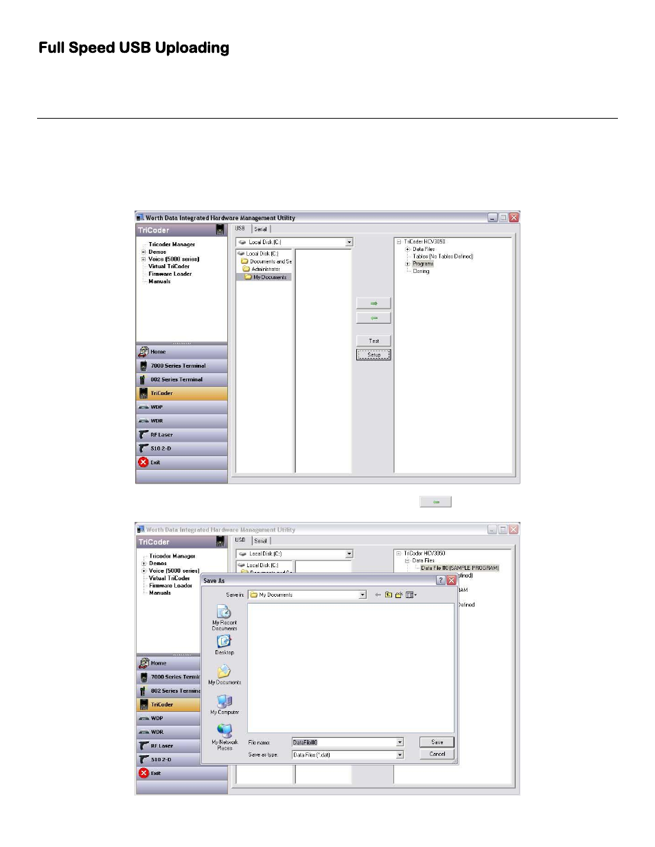 Full speed usb uploading, Data files | Worth Data 5000 User Manual | Page 54 / 126