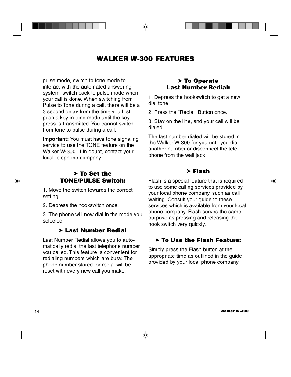 Walker w-300, Features | Walker W-300 User Manual | Page 14 / 80