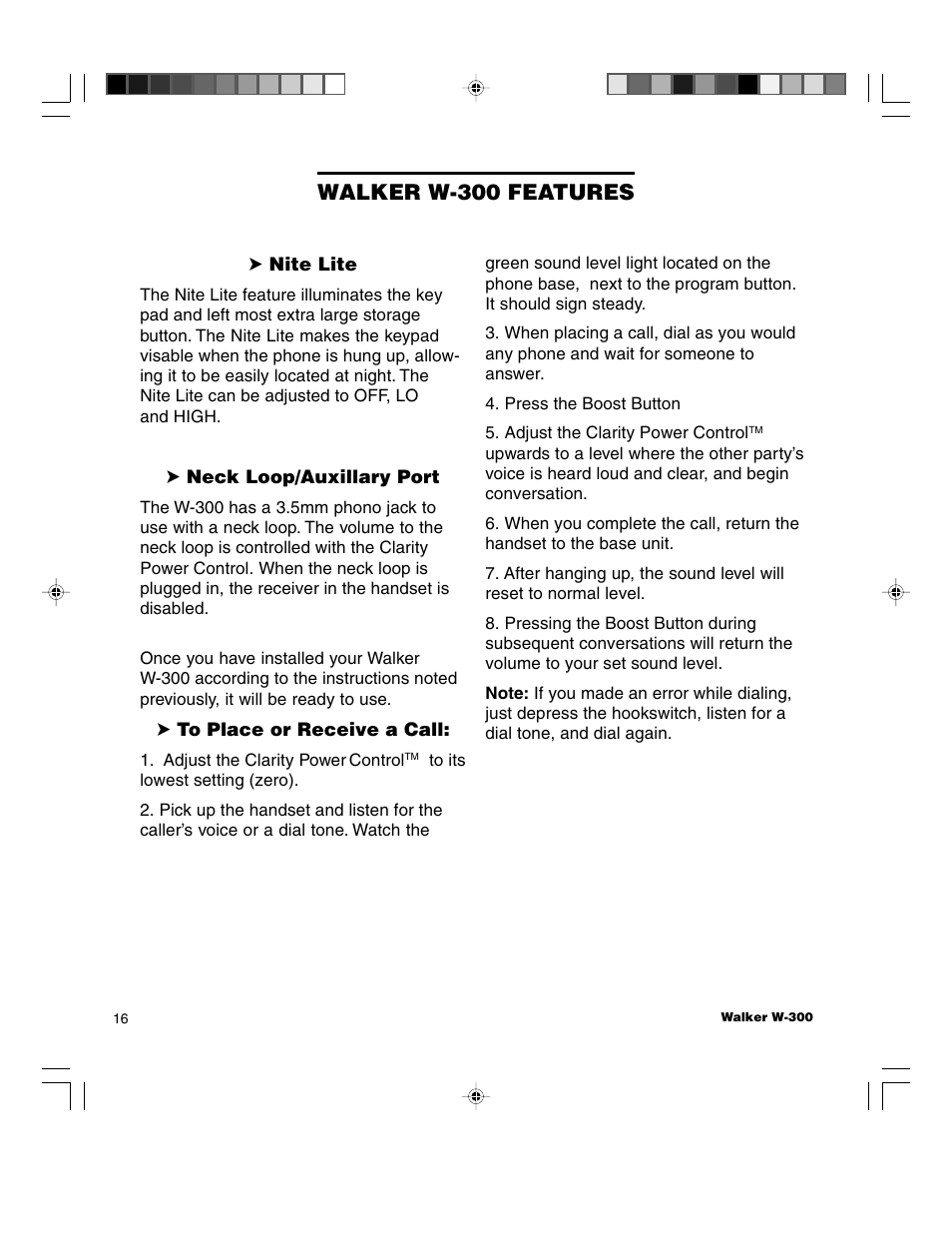 Walker w-300 features | Walker W-300 User Manual | Page 16 / 80