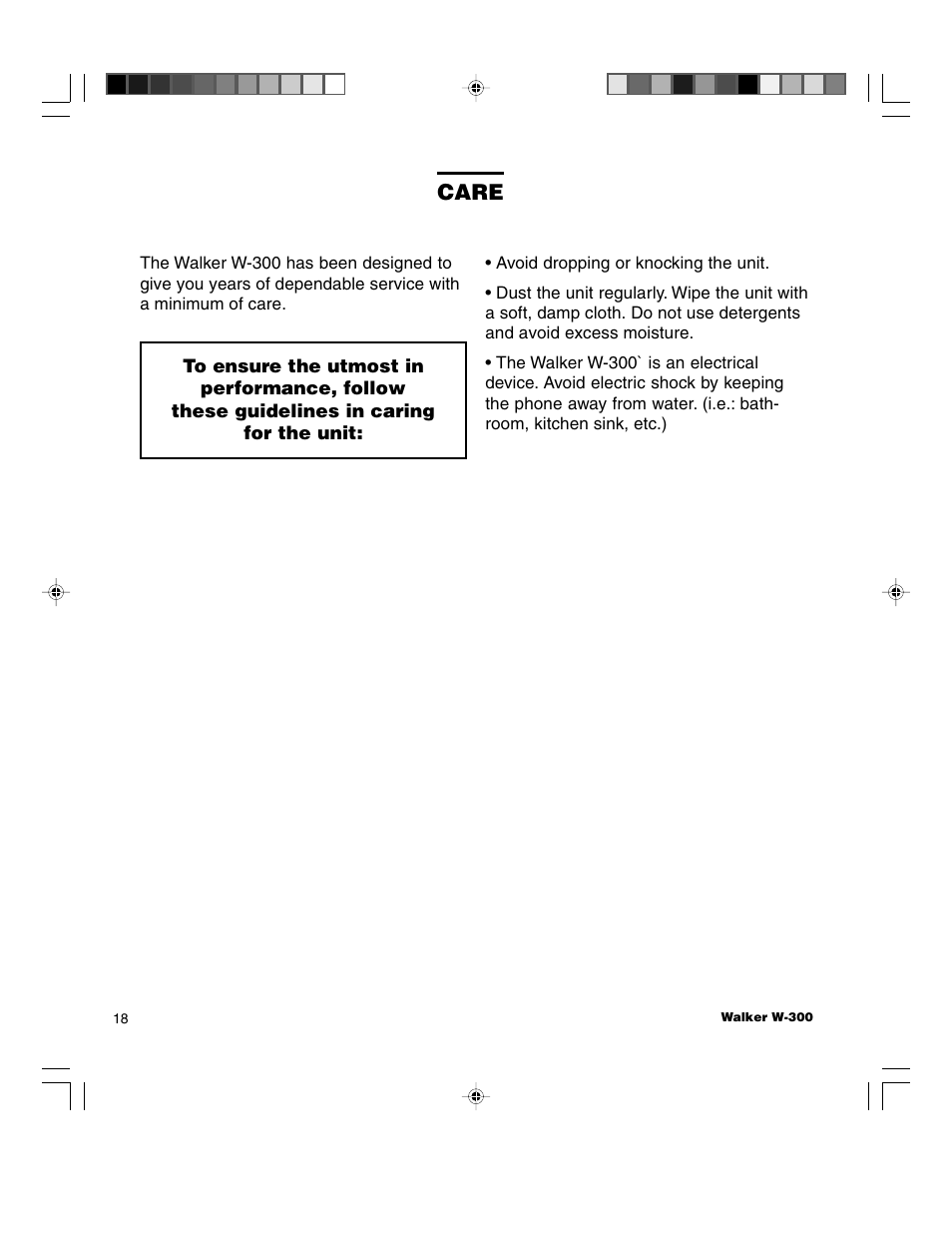 Care | Walker W-300 User Manual | Page 18 / 80