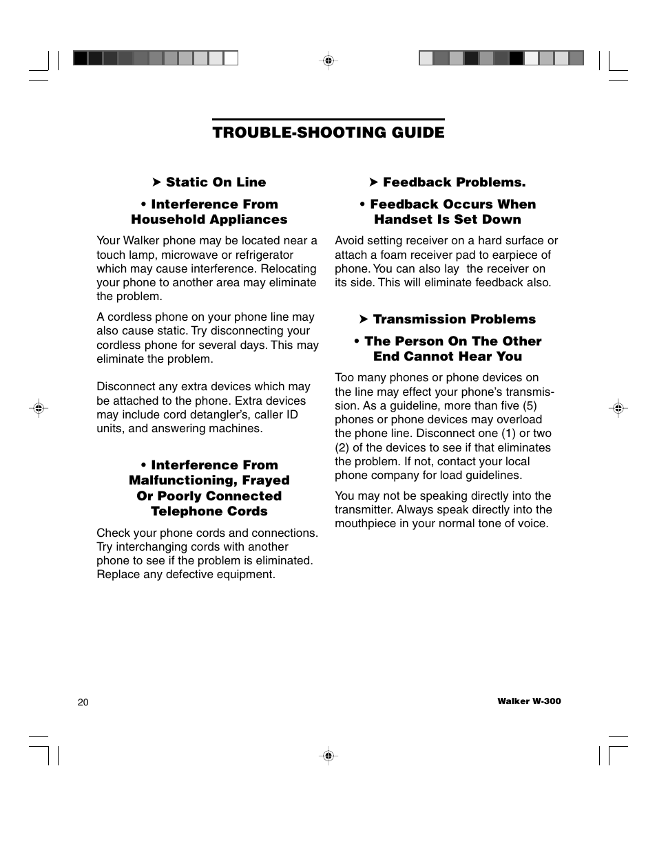 Trouble-shooting guide | Walker W-300 User Manual | Page 20 / 80