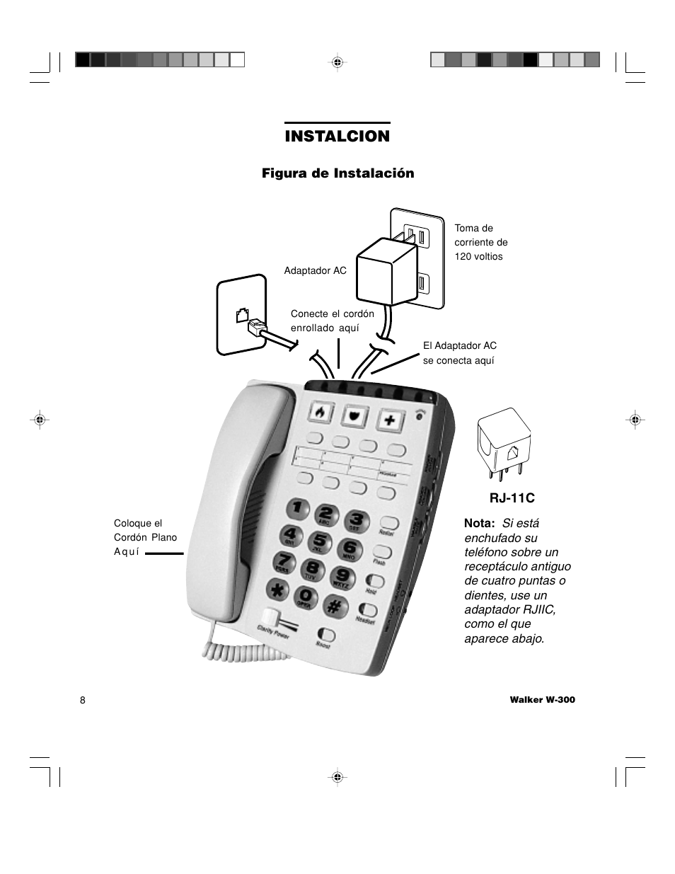 Instalcion, Figura de instalación rj-11c | Walker W-300 User Manual | Page 34 / 80