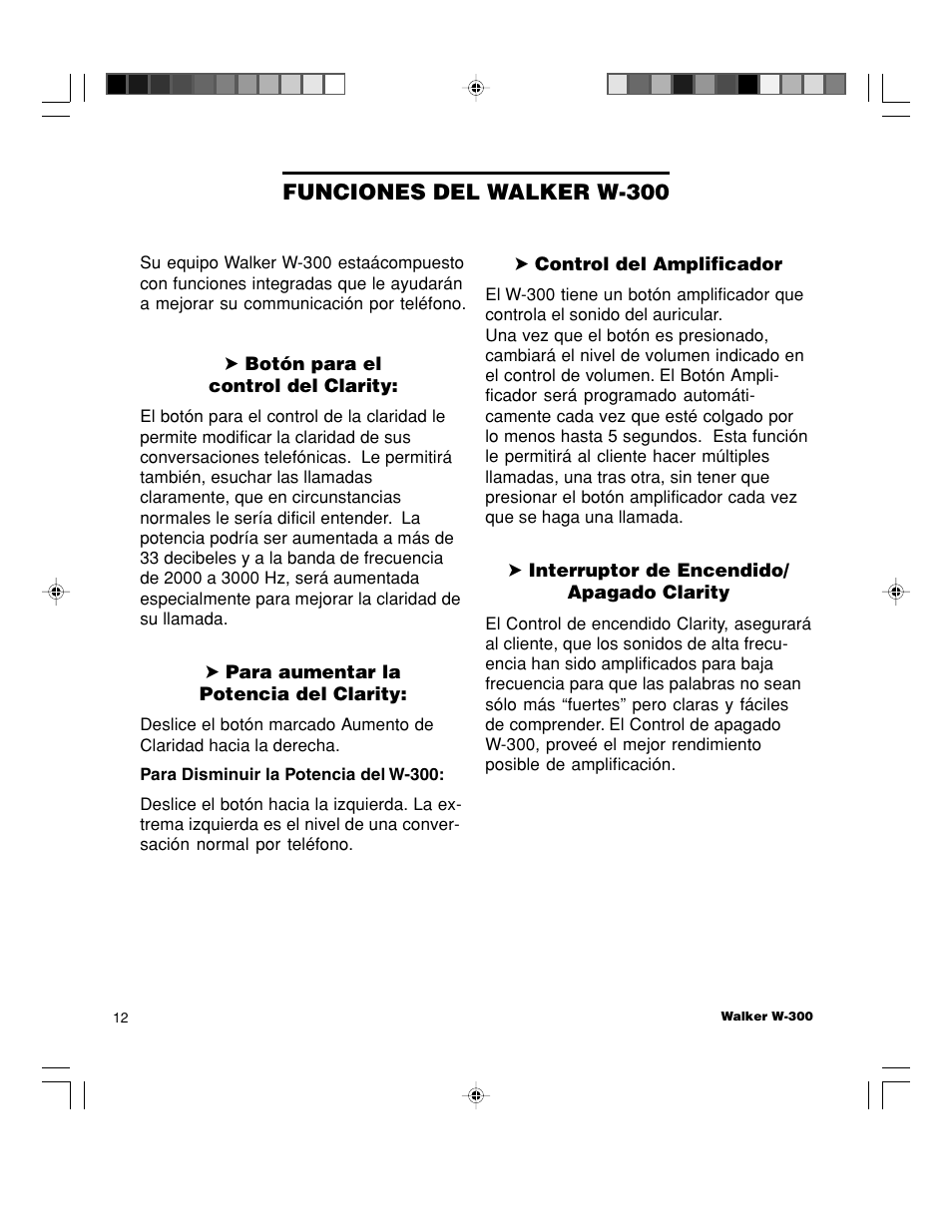 Funciones del walker w-300 | Walker W-300 User Manual | Page 38 / 80