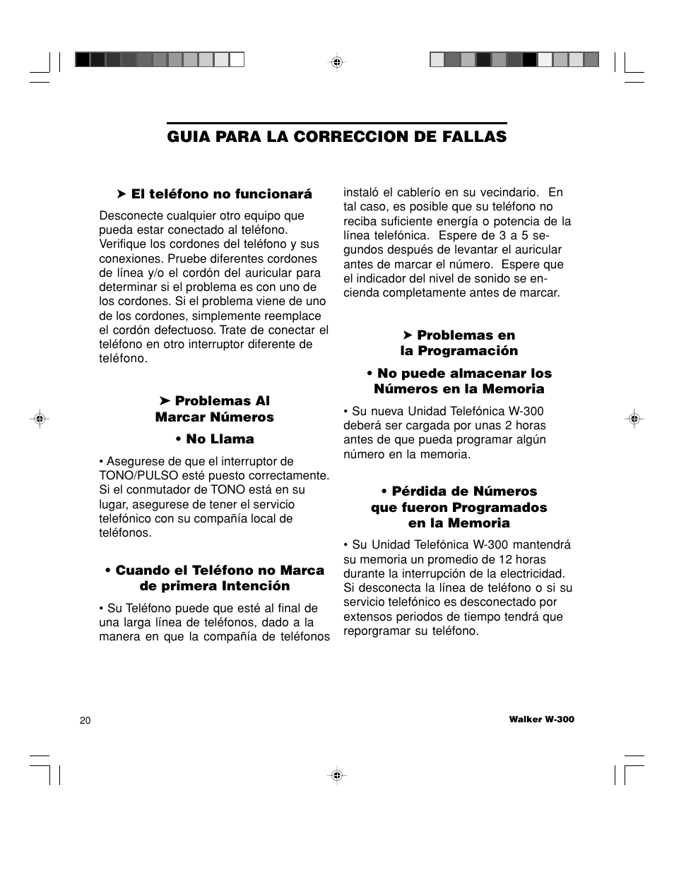 Guia para la correccion de fallas | Walker W-300 User Manual | Page 46 / 80