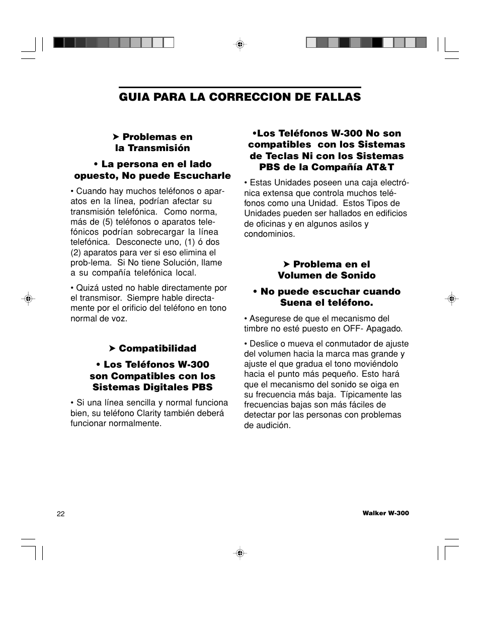Guia para la correccion de fallas | Walker W-300 User Manual | Page 48 / 80