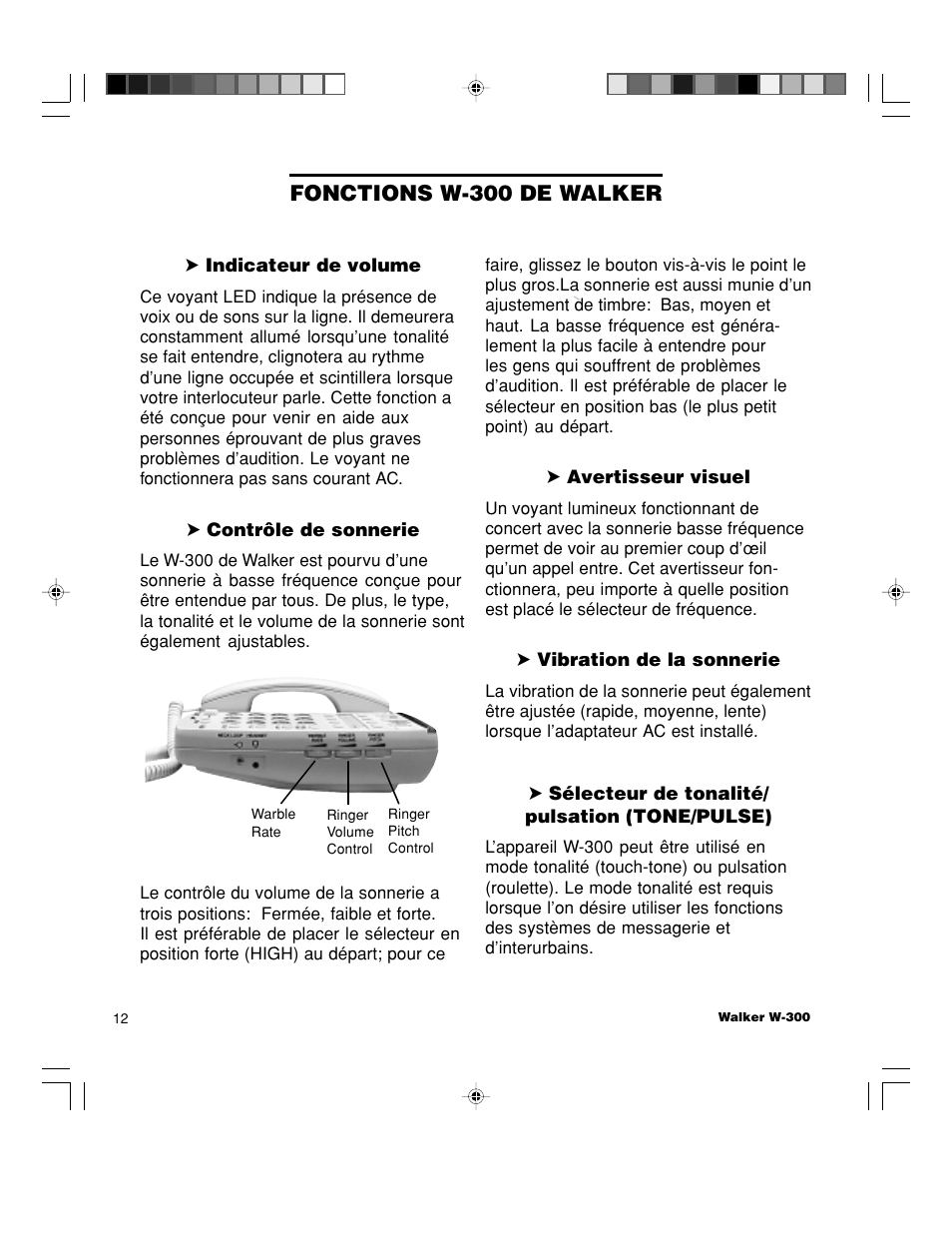 Fonctions w-300 de walker | Walker W-300 User Manual | Page 66 / 80