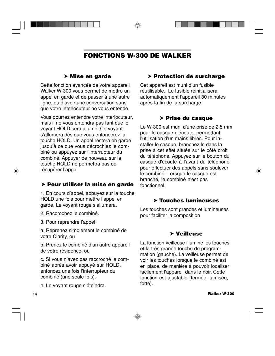 Fonctions w-300 de walker | Walker W-300 User Manual | Page 68 / 80