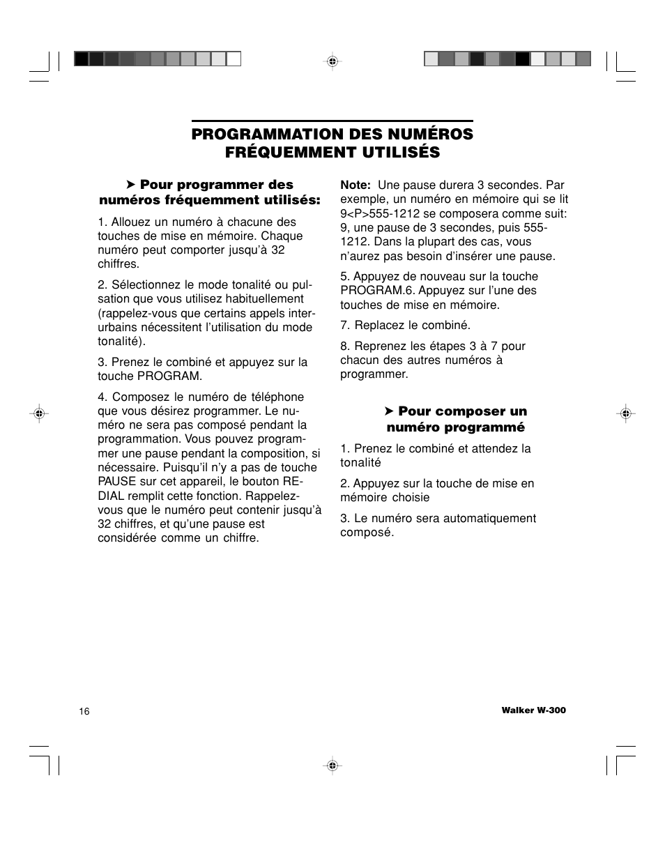 Programmation des numéros fréquemment utilisés | Walker W-300 User Manual | Page 70 / 80