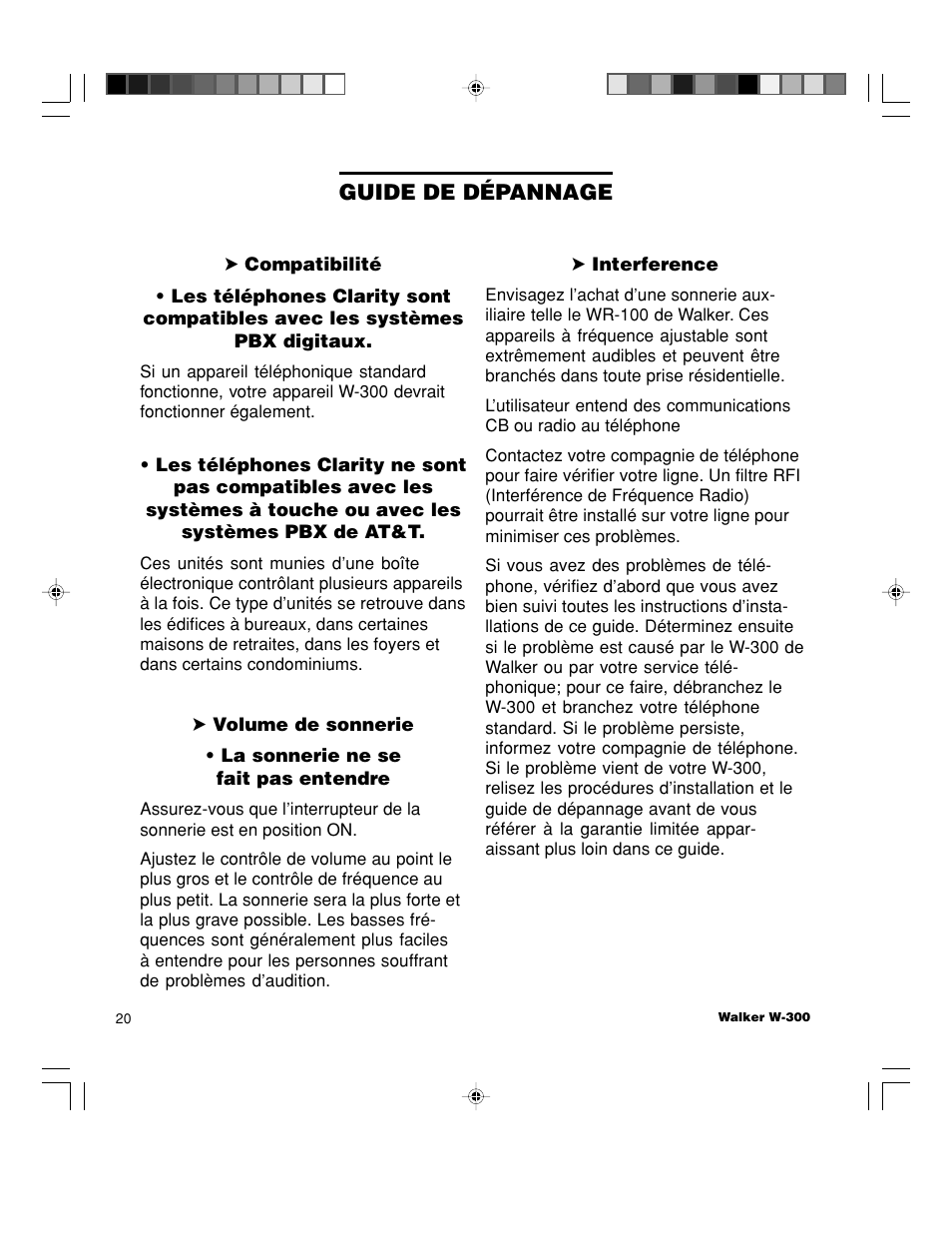 Guide de dépannage | Walker W-300 User Manual | Page 74 / 80