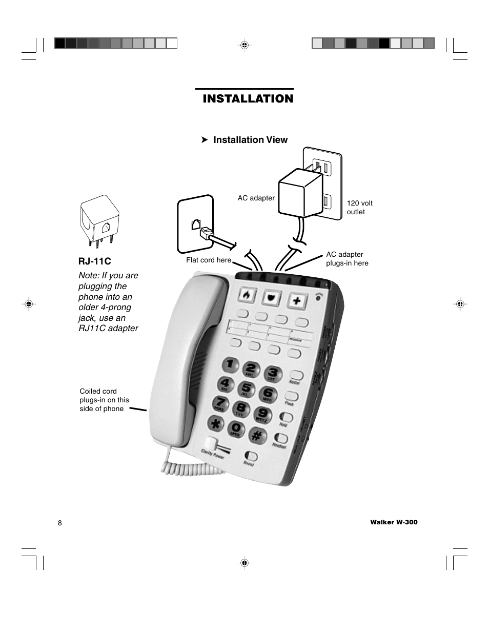 Installation, Rj-11c ➤ installation view | Walker W-300 User Manual | Page 8 / 80