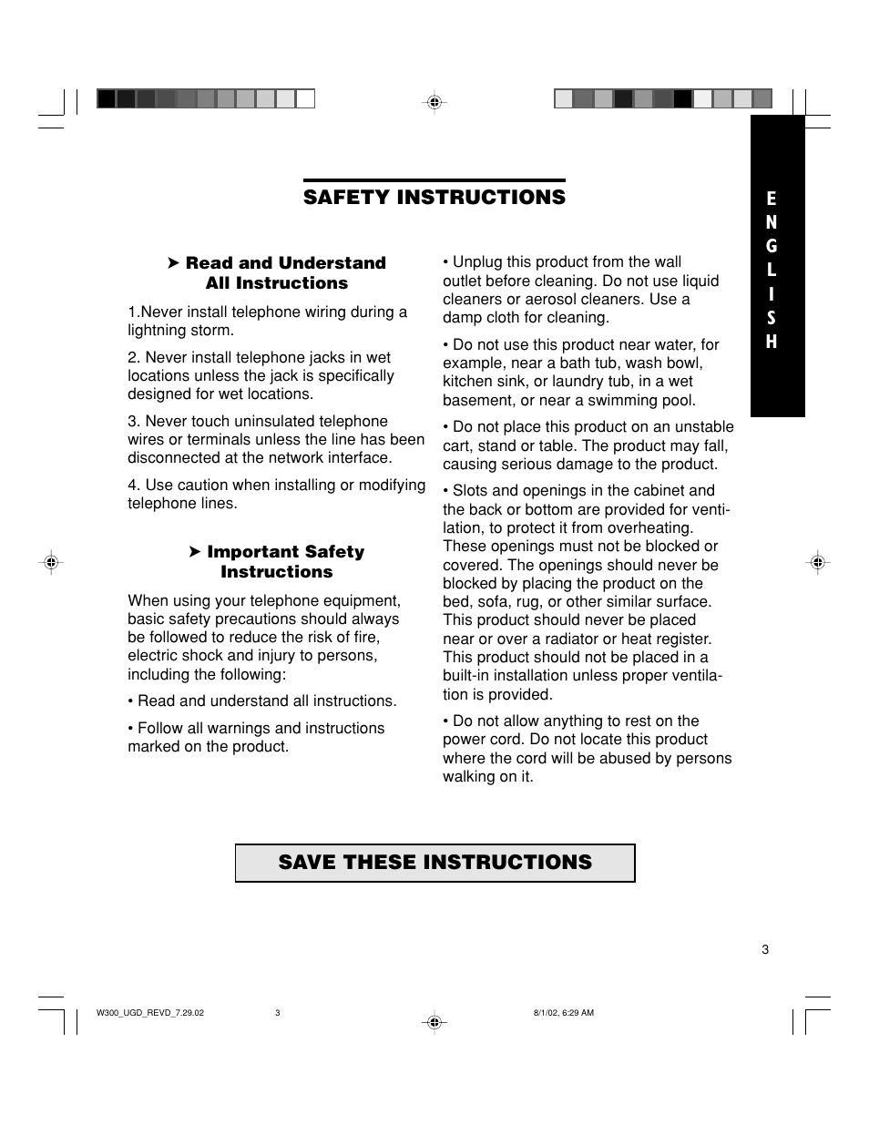 Safety instructions, Save these instructions | Walker W300 User Manual | Page 3 / 80