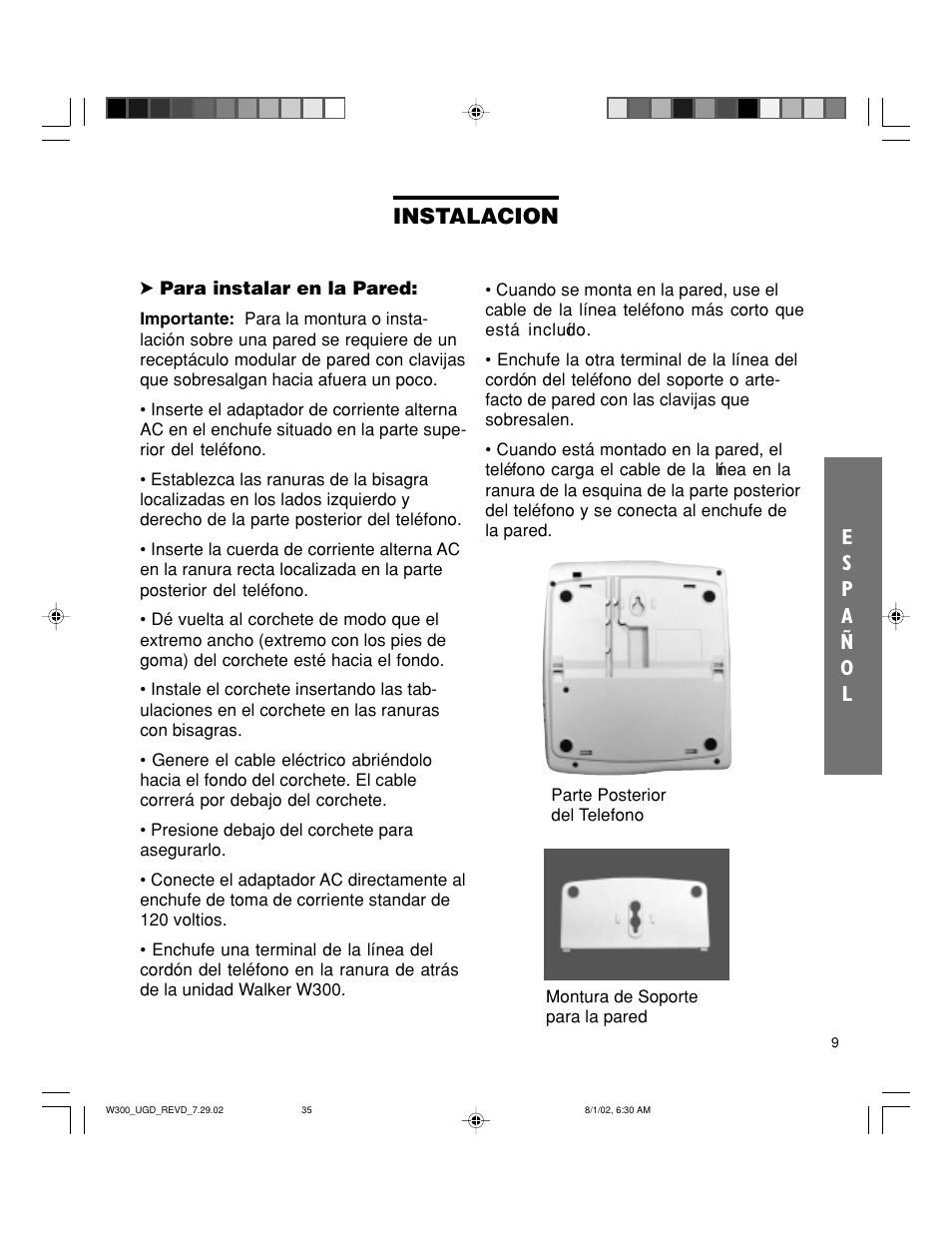 Instalacion | Walker W300 User Manual | Page 35 / 80