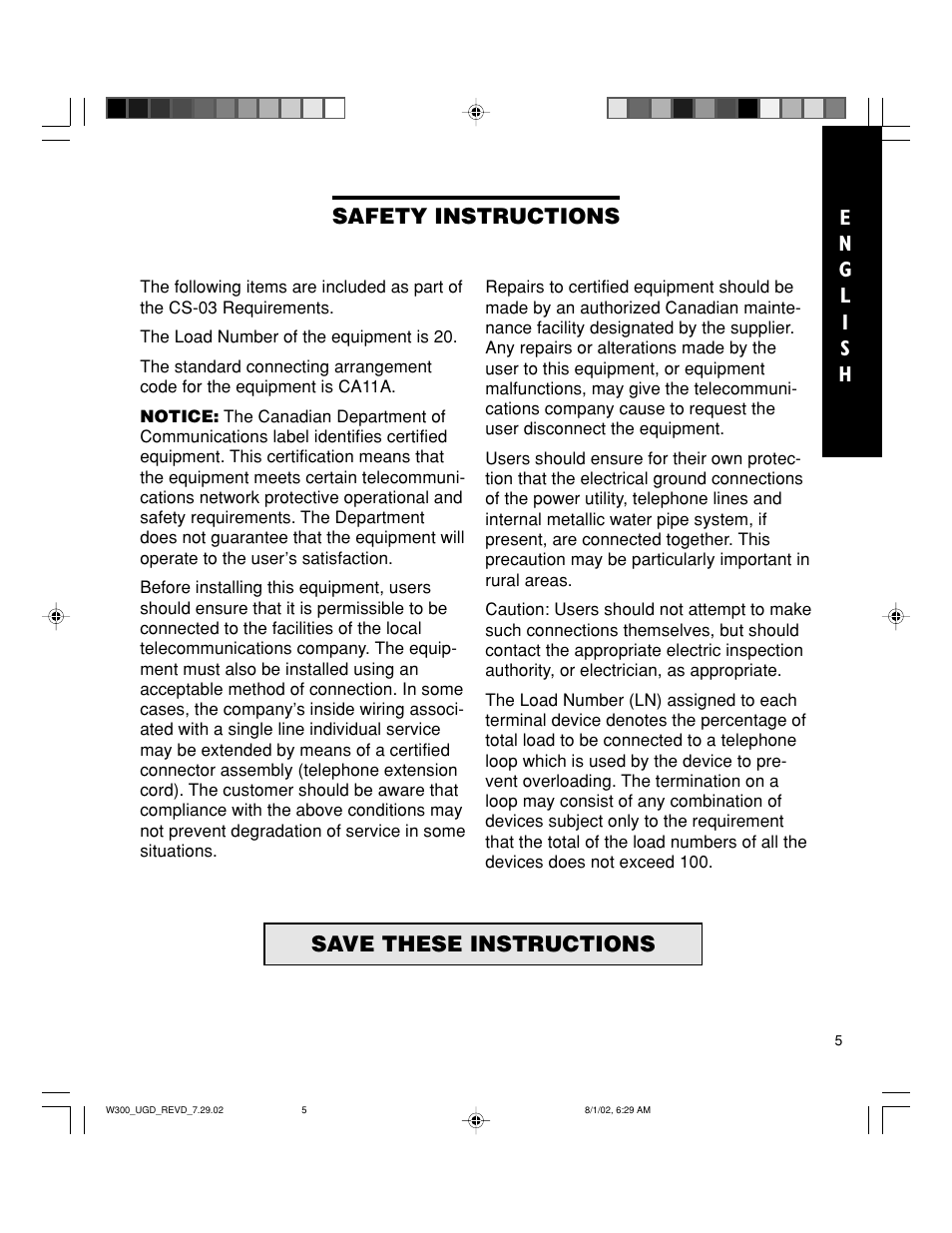 Safety instructions save these instructions | Walker W300 User Manual | Page 5 / 80