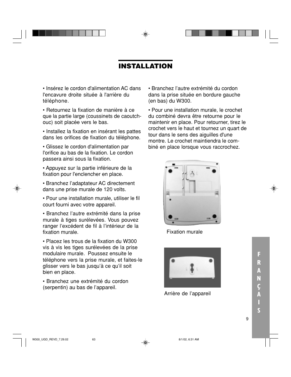 Installation | Walker W300 User Manual | Page 63 / 80