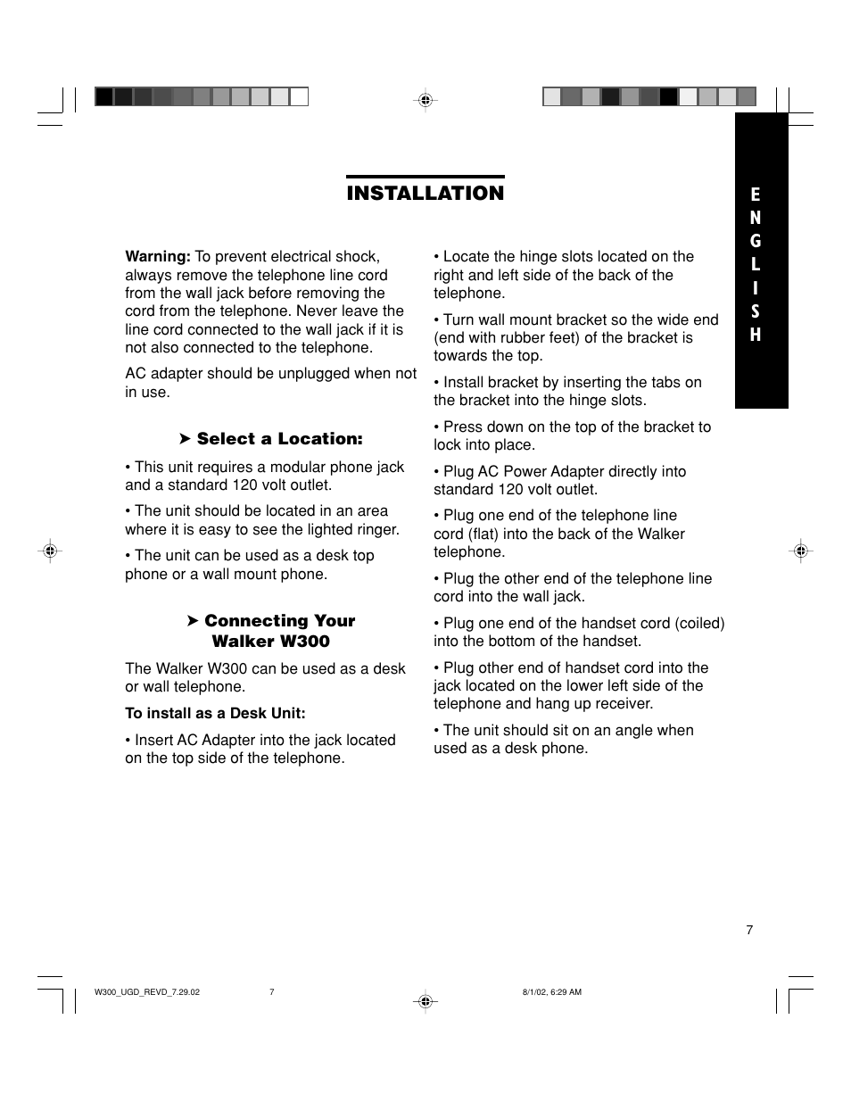 Installation | Walker W300 User Manual | Page 7 / 80