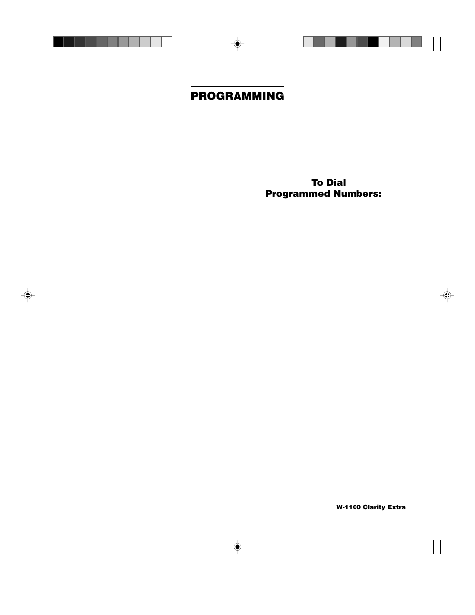 Programming | Walker W1100 User Manual | Page 18 / 27