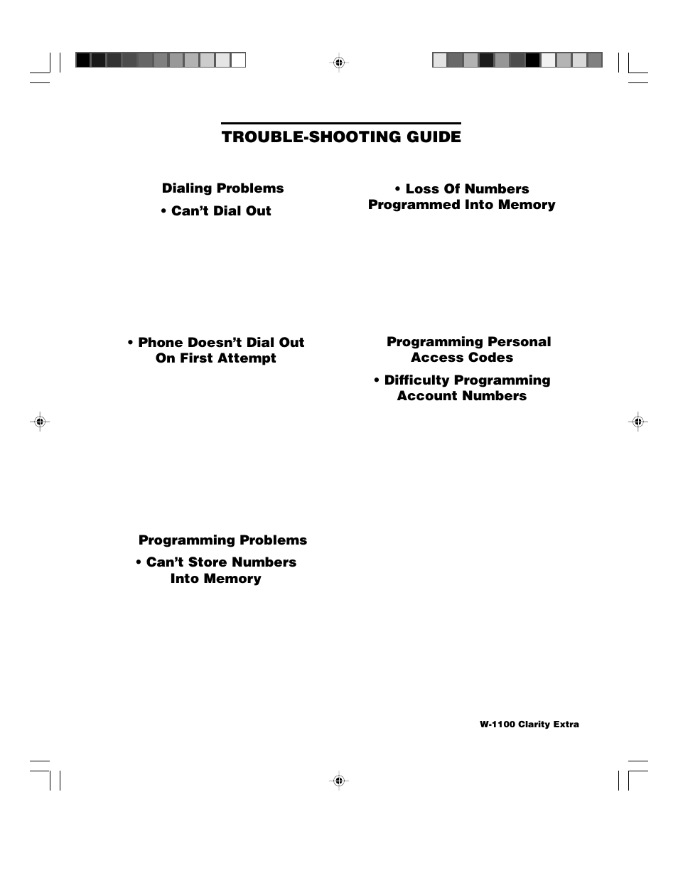 Trouble-shooting guide | Walker W1100 User Manual | Page 20 / 27