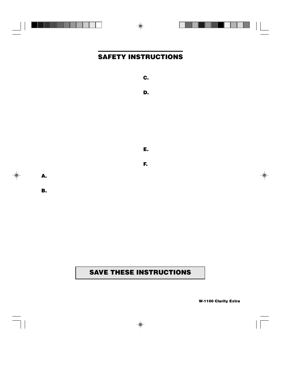 Safety instructions, Save these instructions | Walker W1100 User Manual | Page 4 / 27