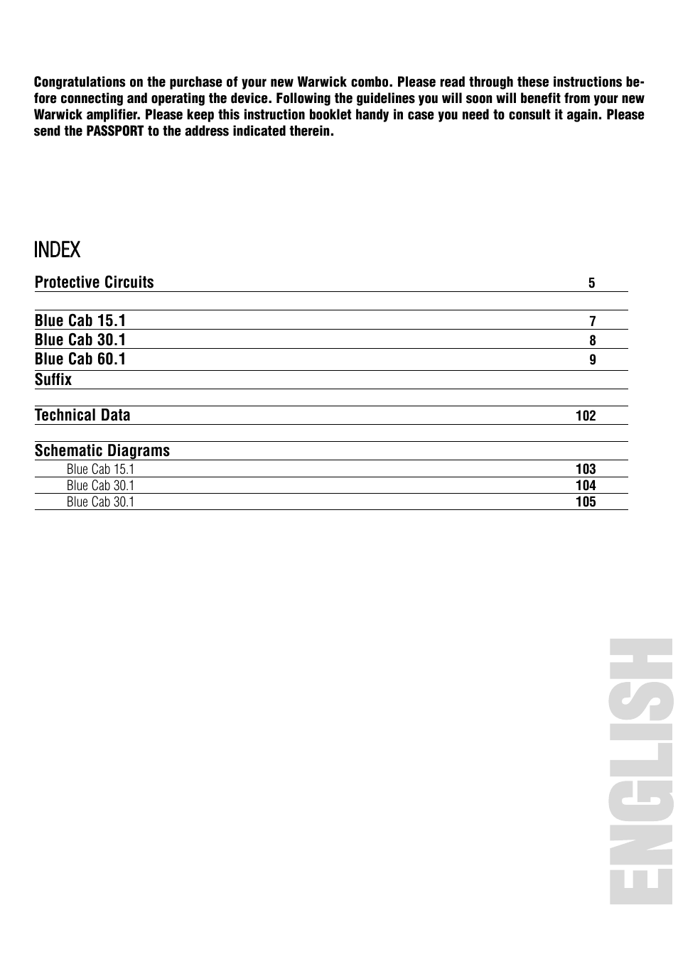 Ee nn gg ll iiss hh | Warwick Blue Cab 60.1 User Manual | Page 2 / 13