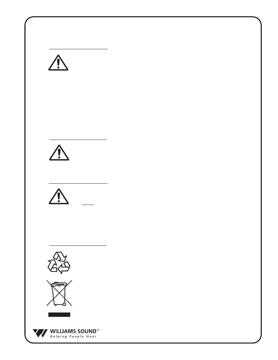 Caution | Williams Sound R31 User Manual | Page 5 / 20