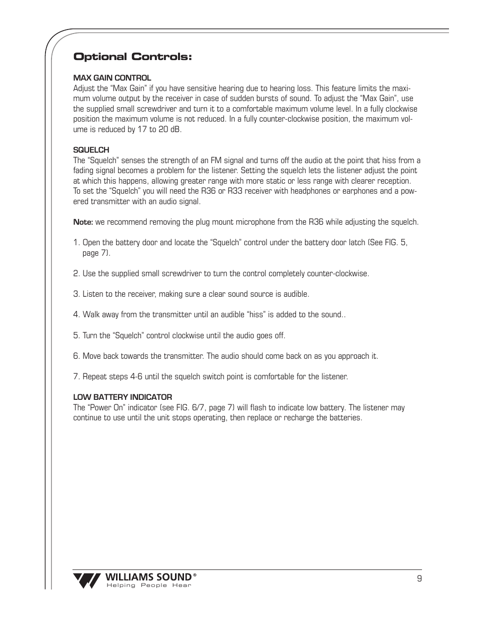 Optional controls | Williams Sound Transmitter T36 User Manual | Page 11 / 18