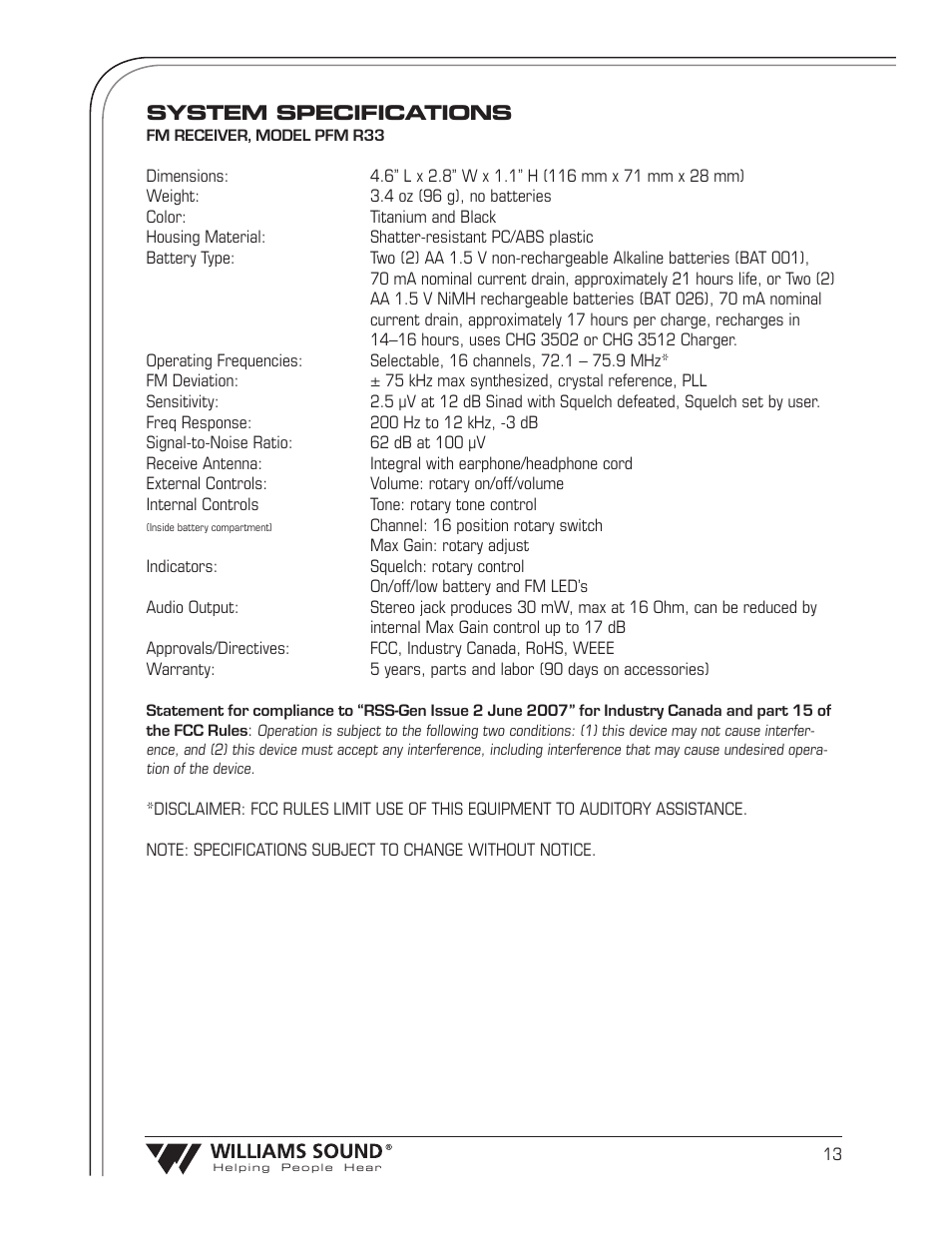 Williams Sound Transmitter T36 User Manual | Page 15 / 18