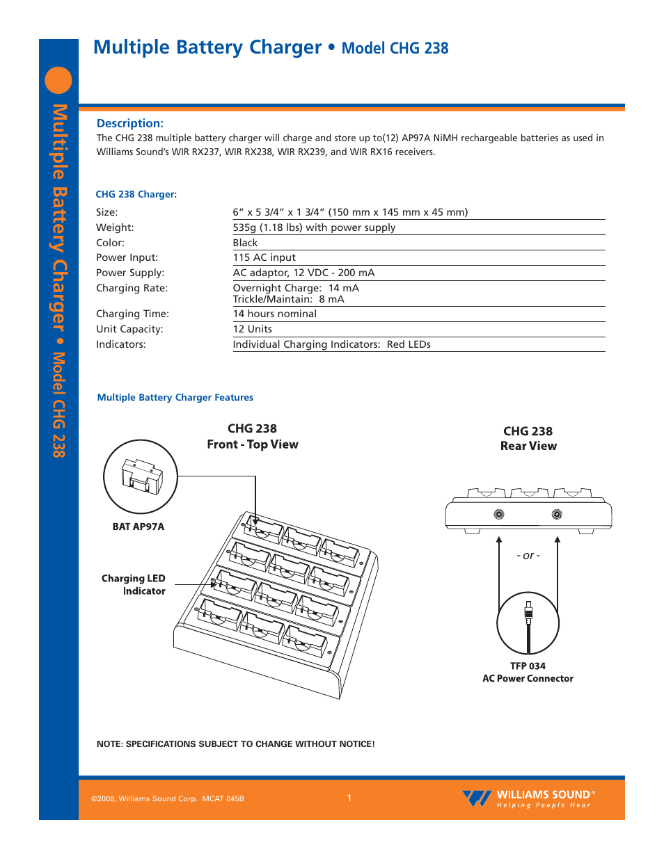 Williams Sound CHG 238 User Manual | 2 pages