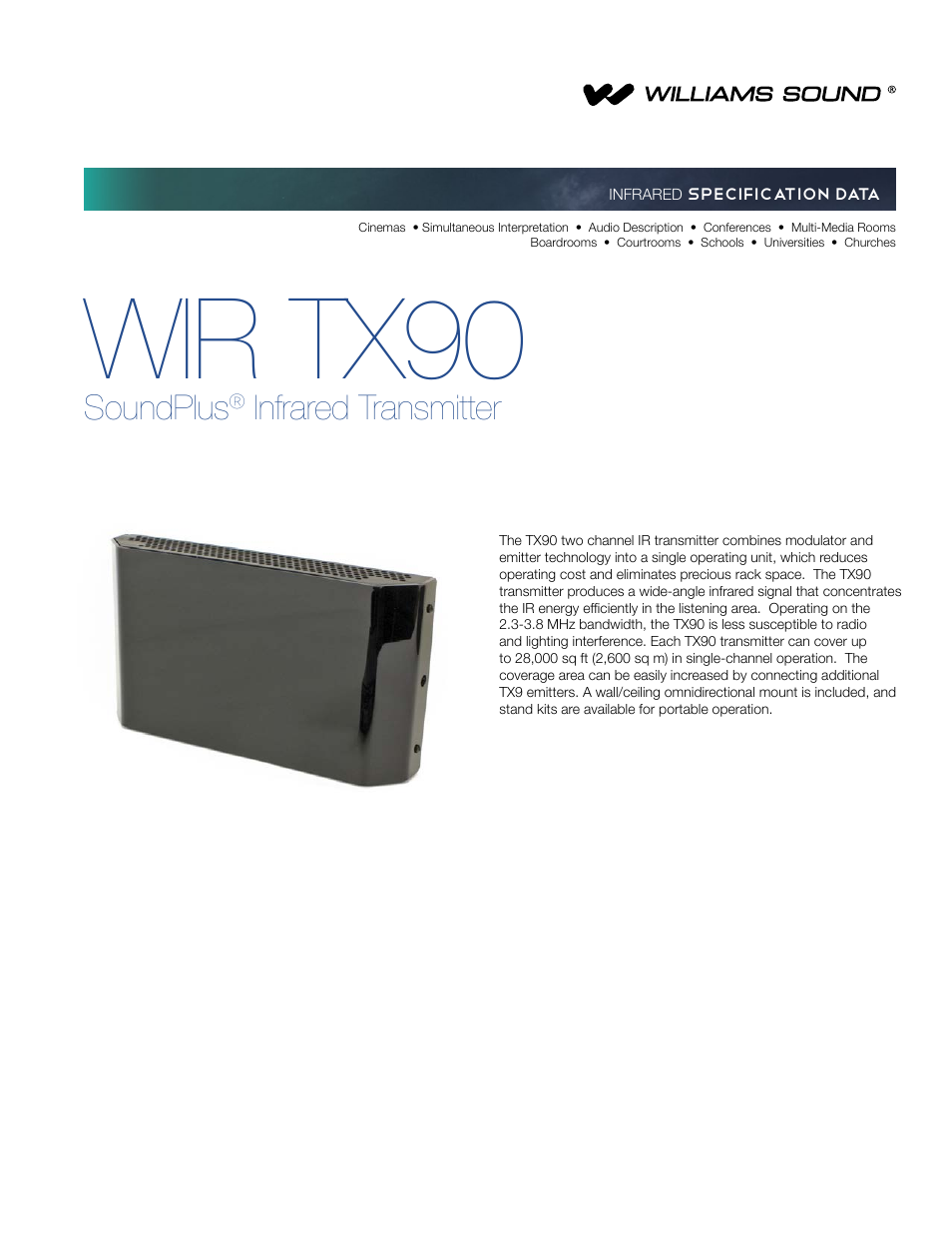 Williams Sound SoundPlus Infrared Transmitter WIR TX90 User Manual | 6 pages