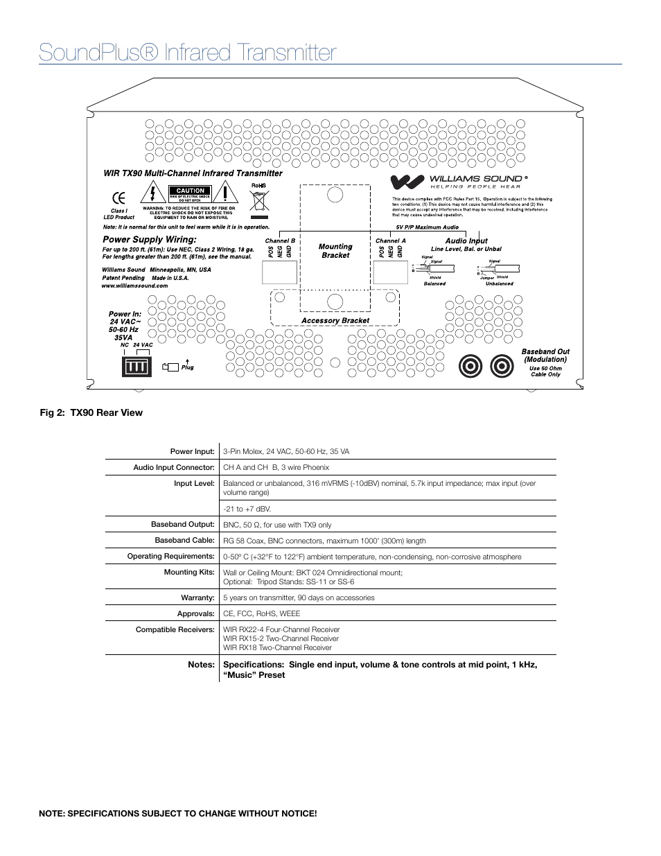 Soundplus® infrared transmitter | Williams Sound SoundPlus Infrared Transmitter WIR TX90 User Manual | Page 3 / 6
