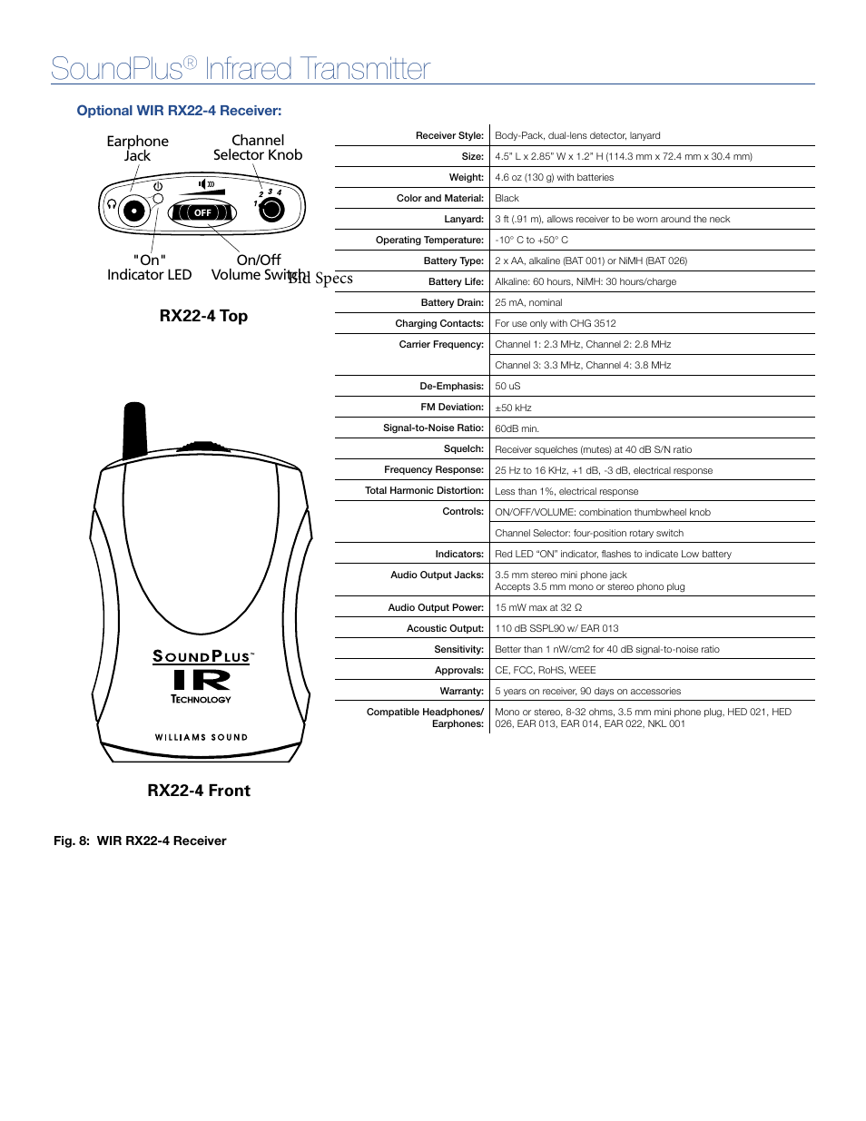 Soundplus, Infrared transmitter, Bid specs | Williams Sound SoundPlus Infrared Transmitter WIR TX90 User Manual | Page 5 / 6