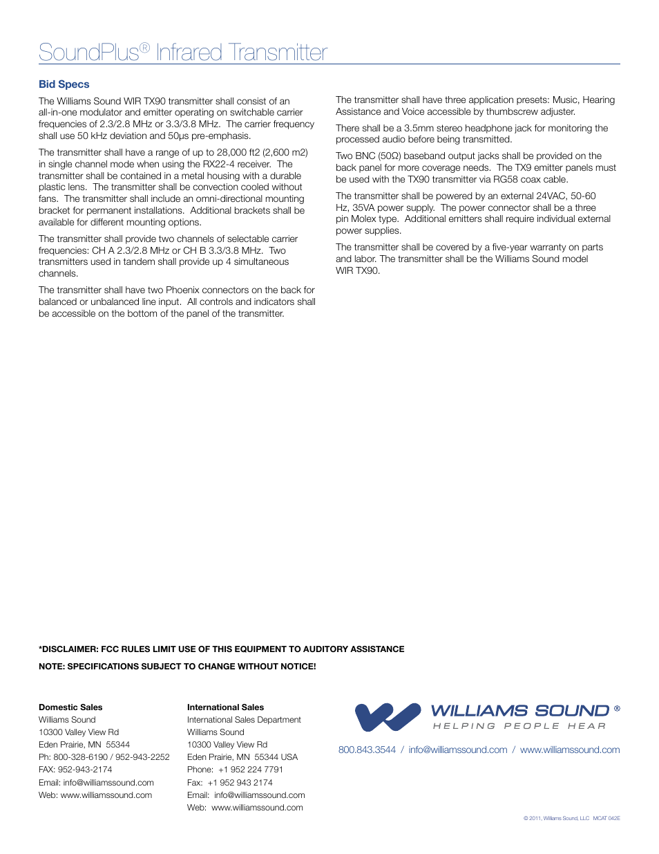 Soundplus, Infrared transmitter | Williams Sound SoundPlus Infrared Transmitter WIR TX90 User Manual | Page 6 / 6