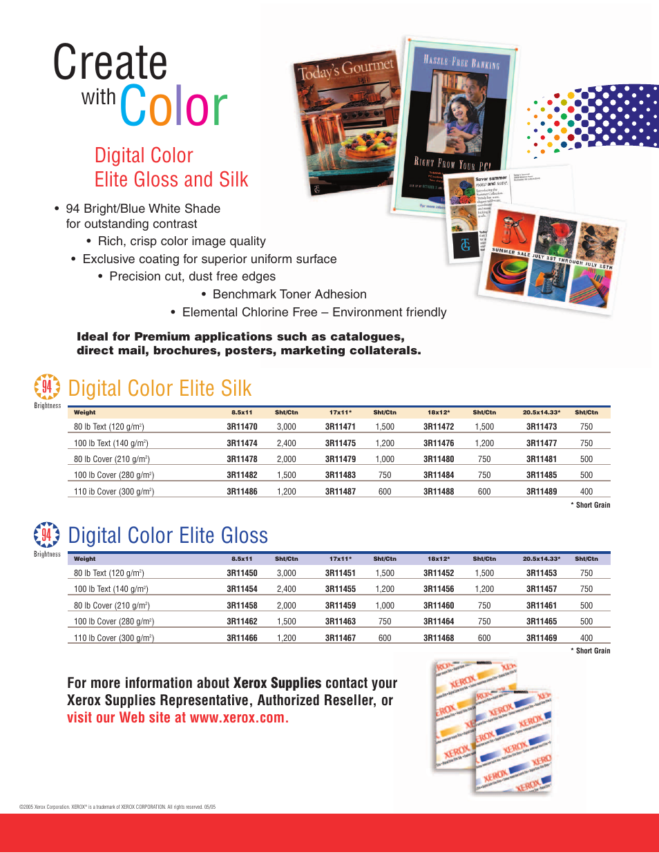 Co l o r, Create, Digital color elite silk | Digital color elite gloss, With, Digital color elite gloss and silk | Xerox 3R11455 User Manual | Page 2 / 2