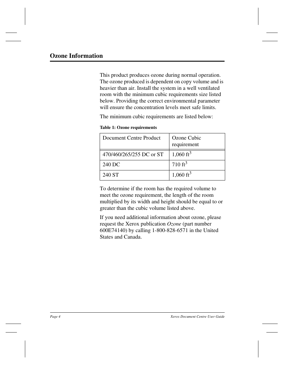 Ozone information | Xerox 255 DC User Manual | Page 16 / 75