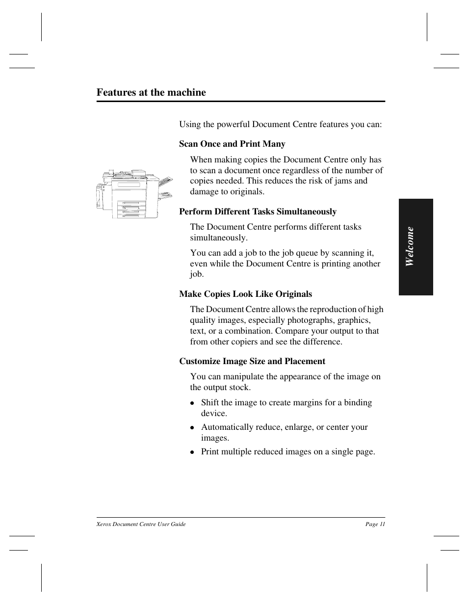 Welcom e features at the machine | Xerox 255 DC User Manual | Page 23 / 75