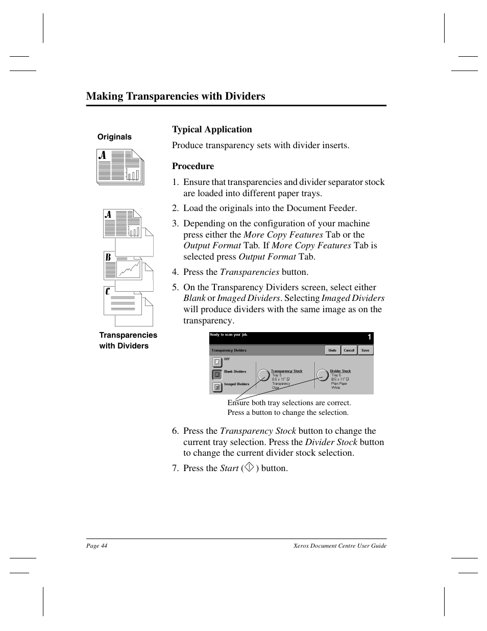Making transparencies with dividers | Xerox 255 DC User Manual | Page 56 / 75
